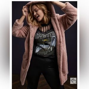 TORRID HOODED FAUX FUR COAT - PINK, SIZE 1